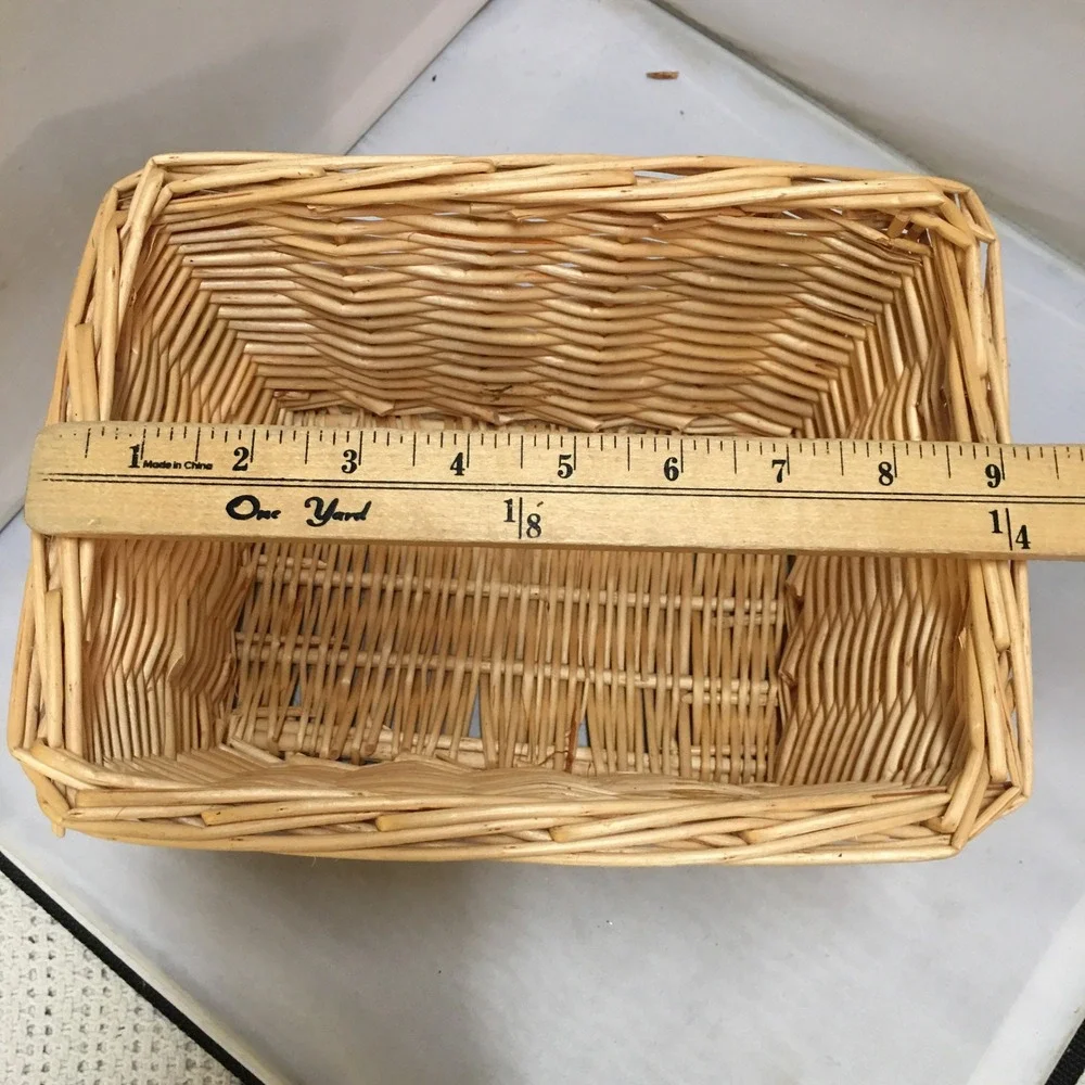 Wicker Storage Basket Unisex Small Tan Woven Rectangular Organizer Cottagecore